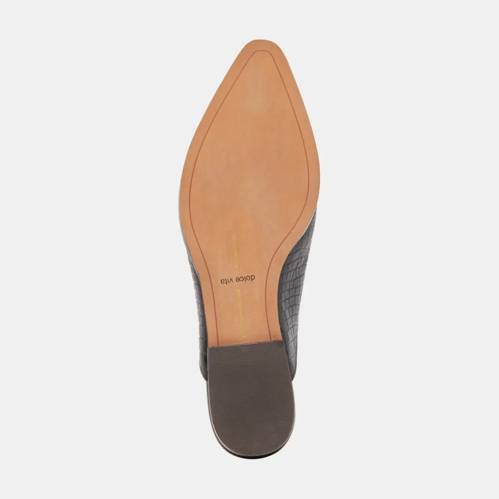 Sidon Flats Noir Embossed Leather