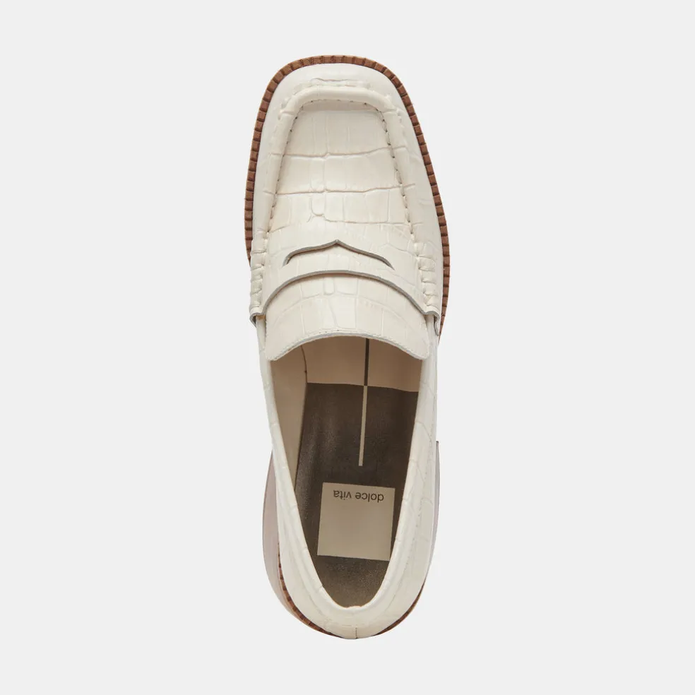 Talie Loafers Ivory Embossed Leather