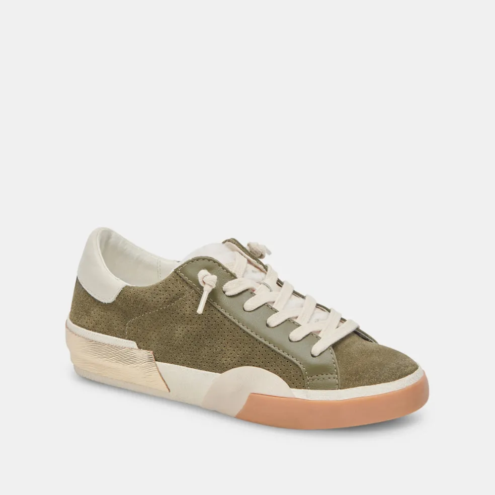 Zina Plush Sneakers Moss Perforated Suede