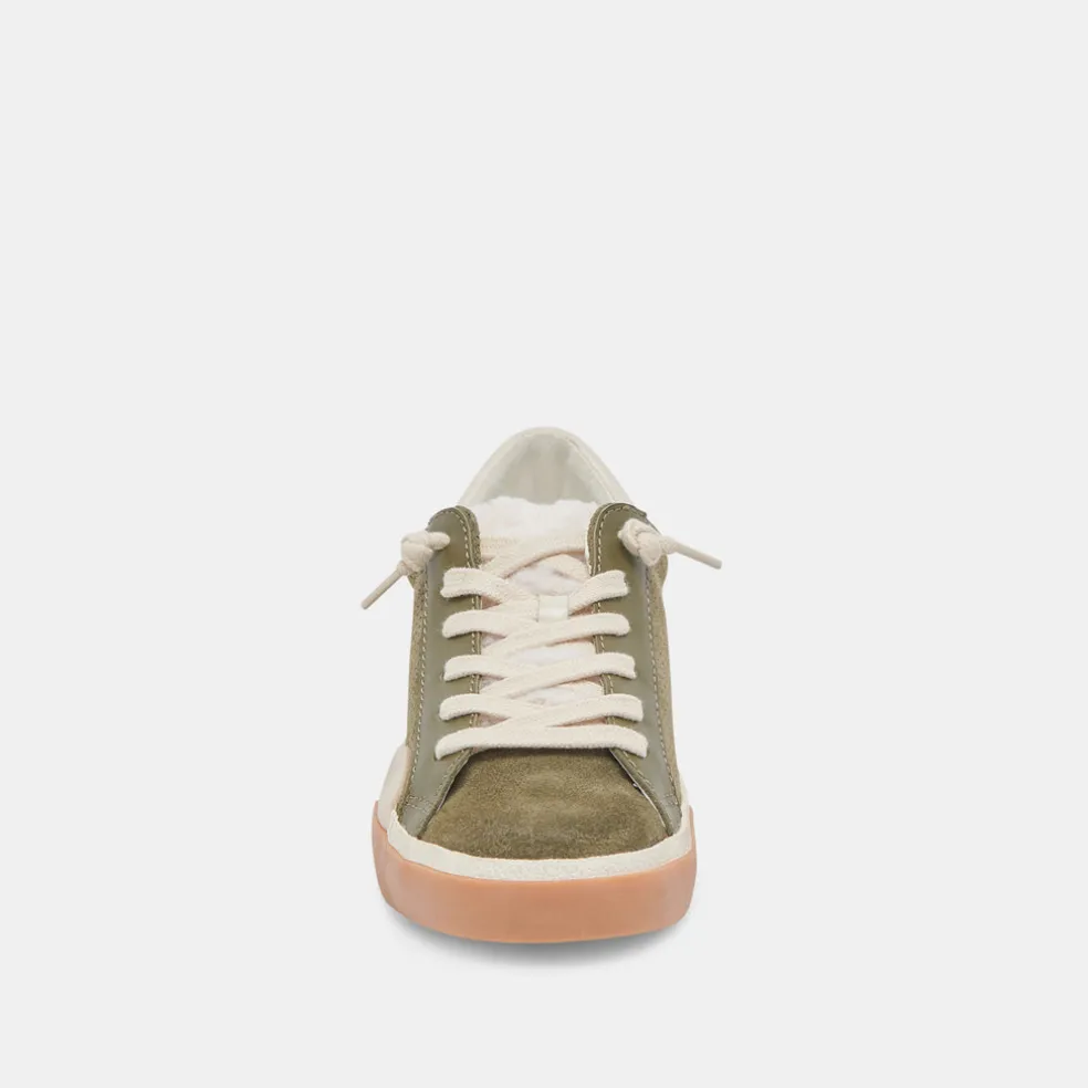Zina Plush Sneakers Moss Perforated Suede