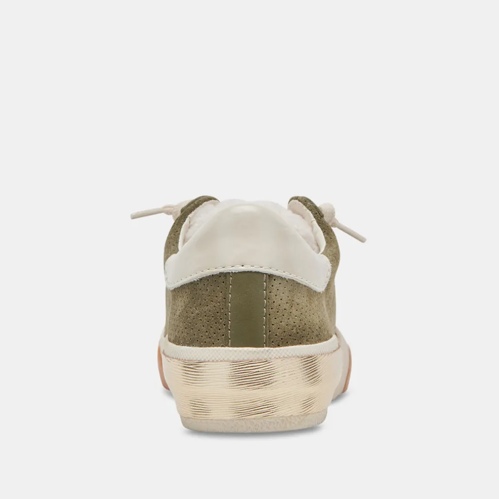 Zina Plush Sneakers Moss Perforated Suede