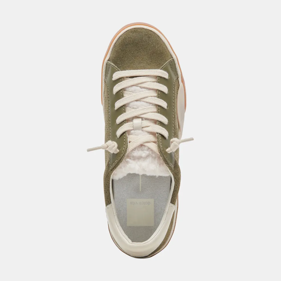 Zina Plush Sneakers Moss Perforated Suede