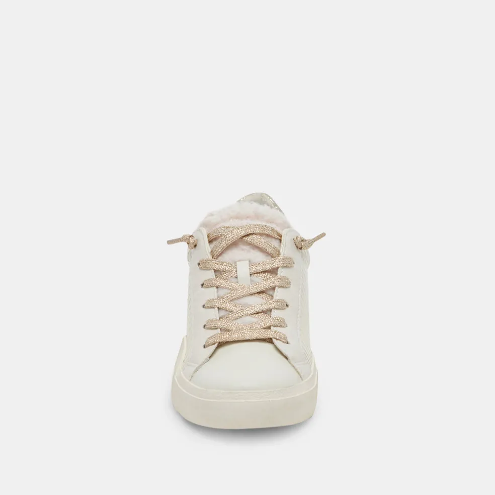 Zina Plush Sneakers White Sliced Leather