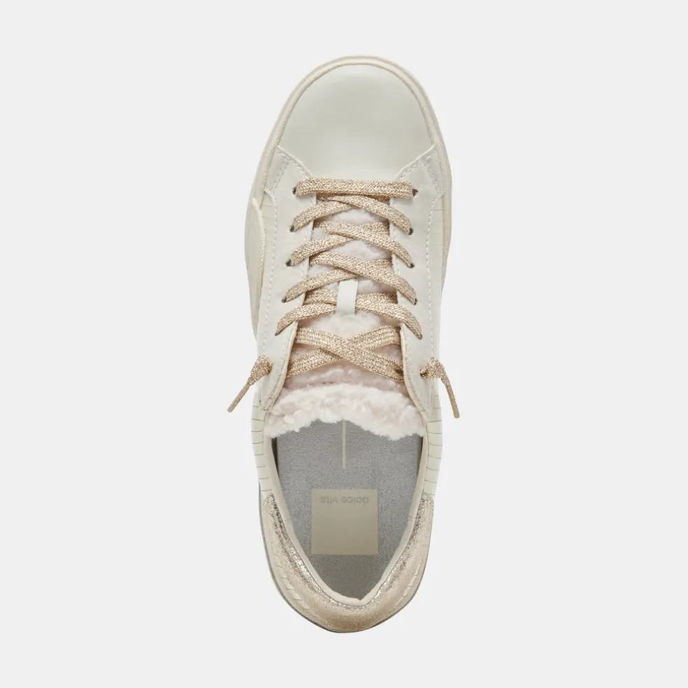 Zina Plush Sneakers White Sliced Leather