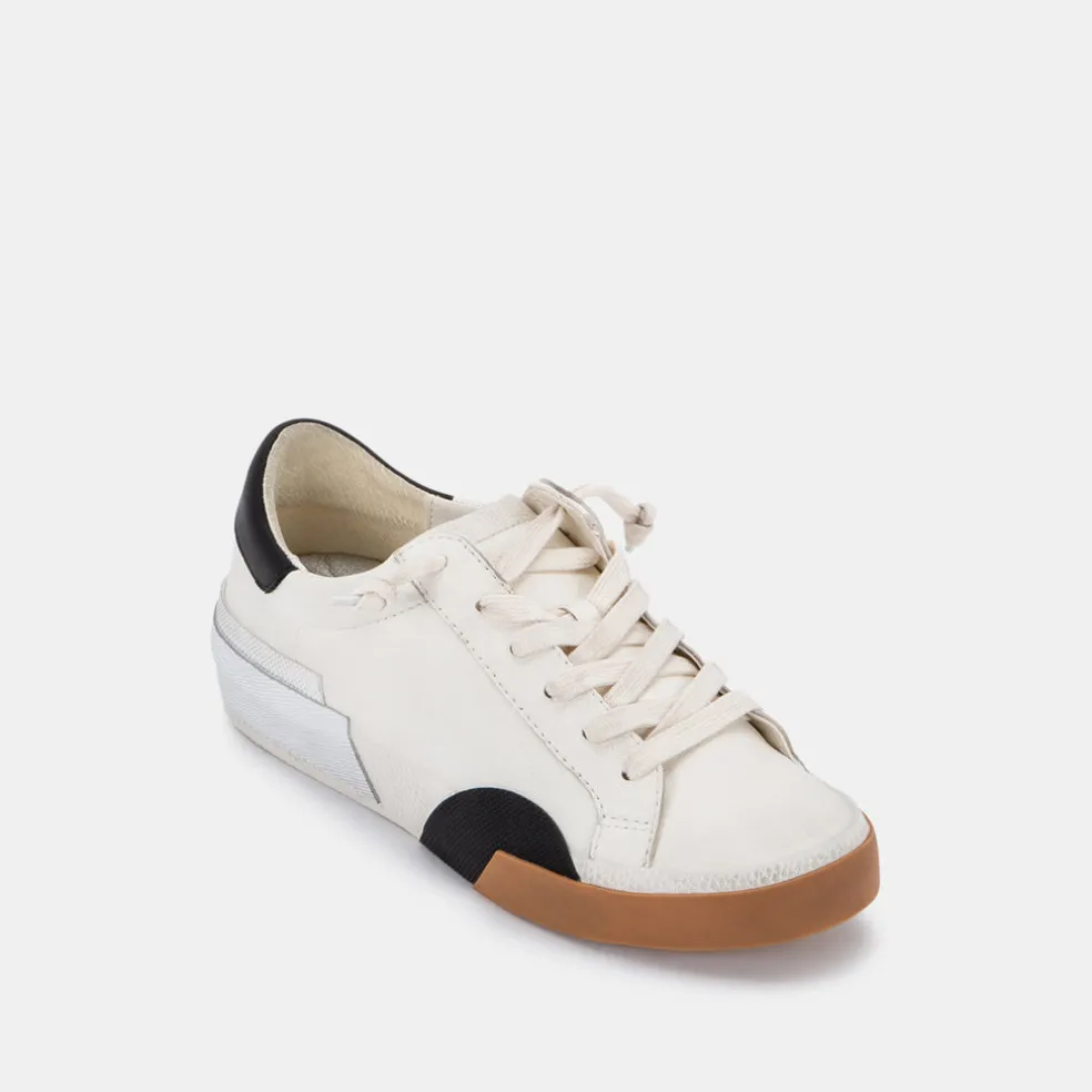 Zina Wide Sneakers White Black Leather