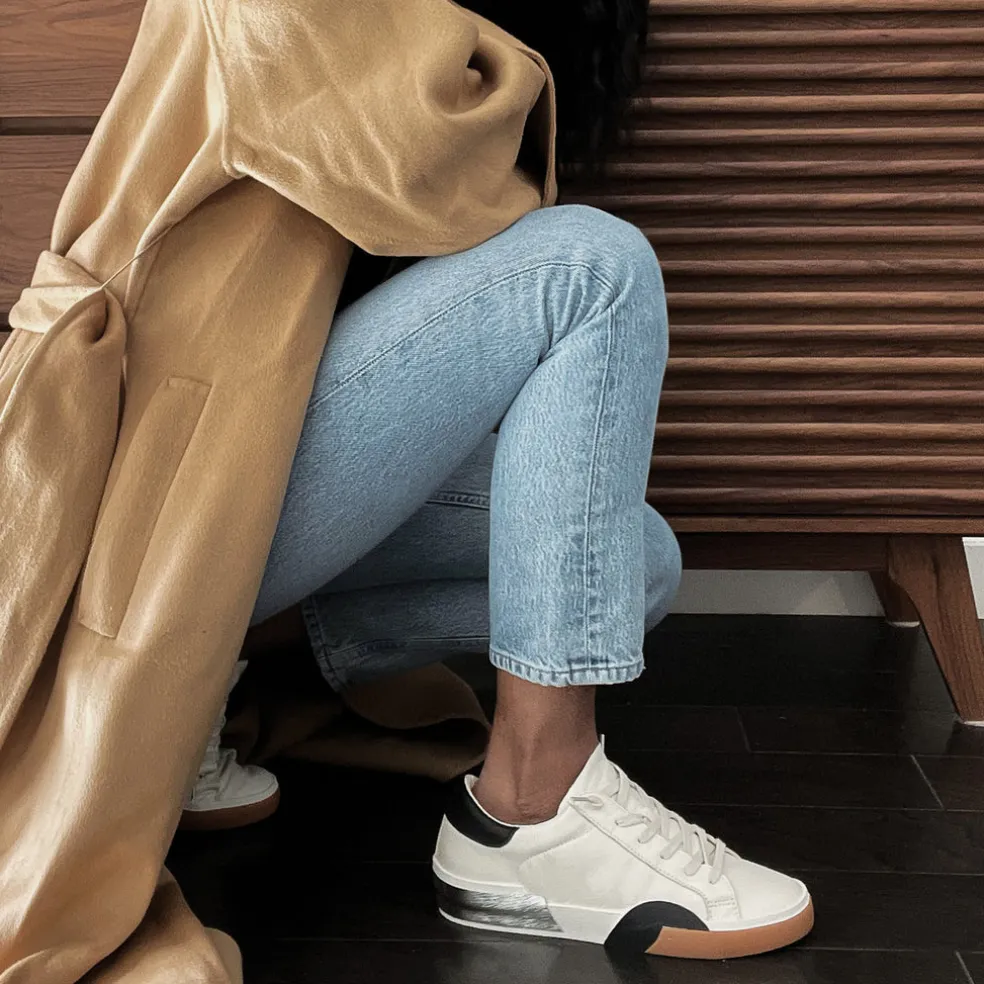Zina Wide Sneakers White Black Leather