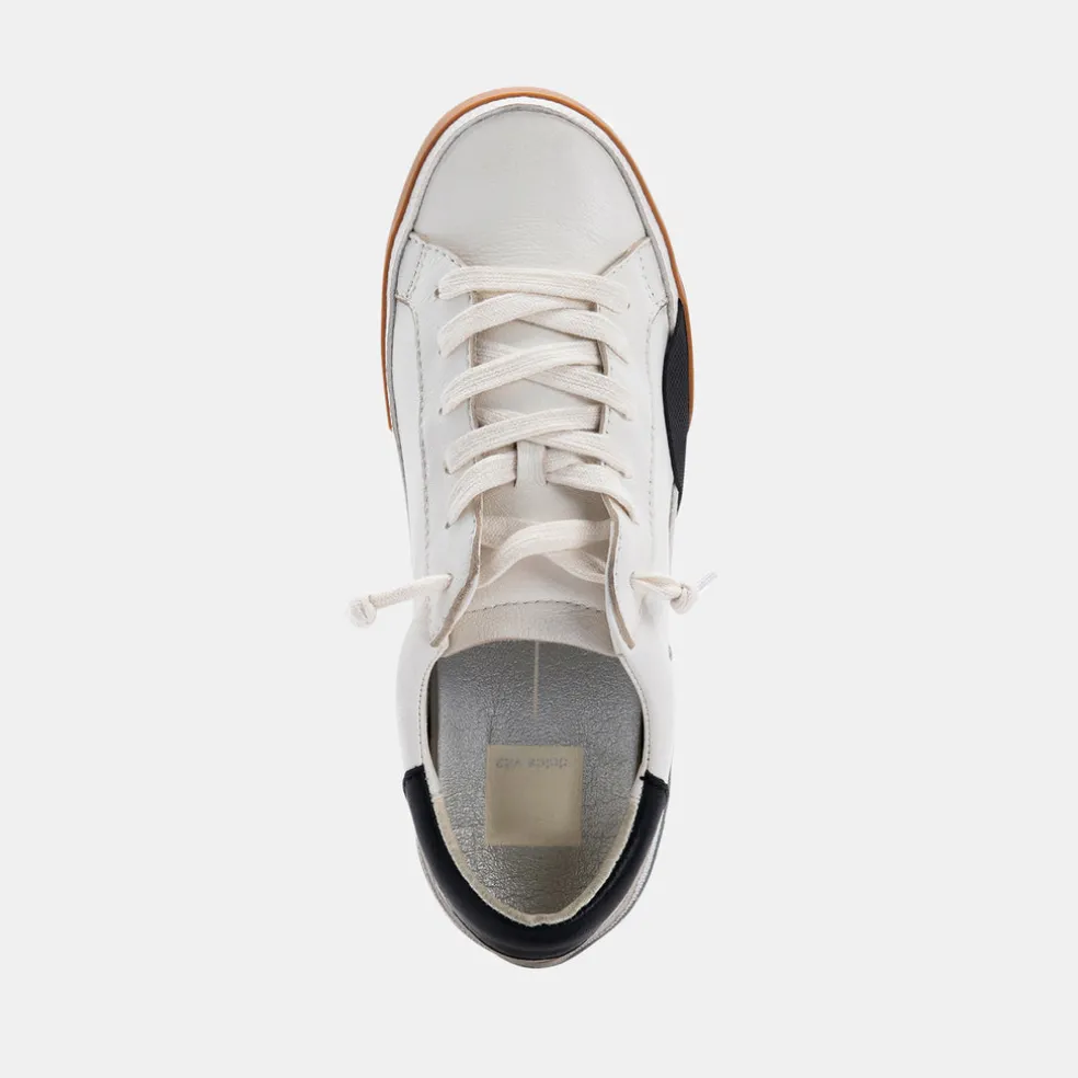 Zina Wide Sneakers White Black Leather