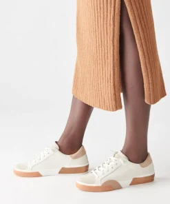 Zina Wide Sneakers White Tan Leather