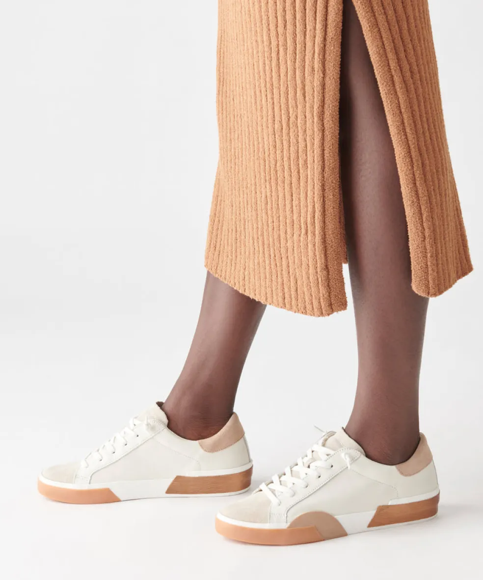 Zina Wide Sneakers White Tan Leather