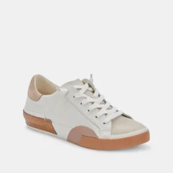 Zina Wide Sneakers White Tan Leather