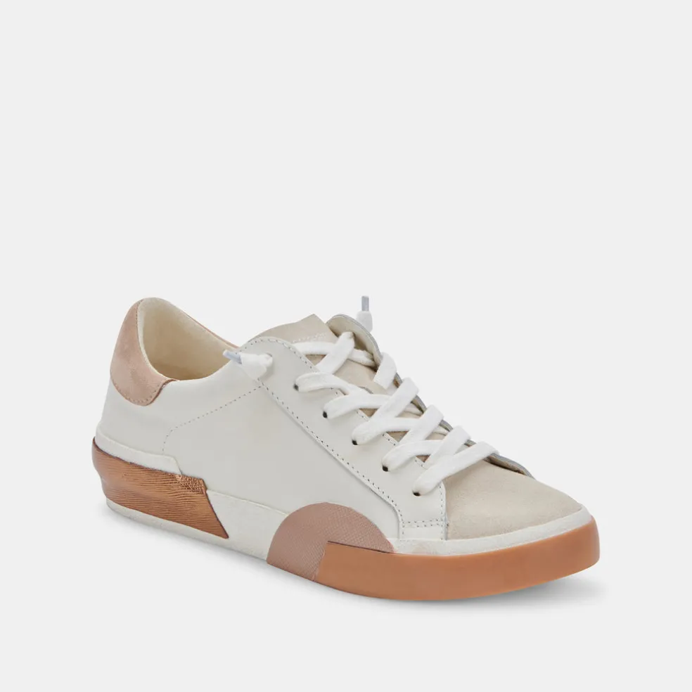 Zina Wide Sneakers White Tan Leather