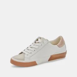 Zina Wide Sneakers White Tan Leather