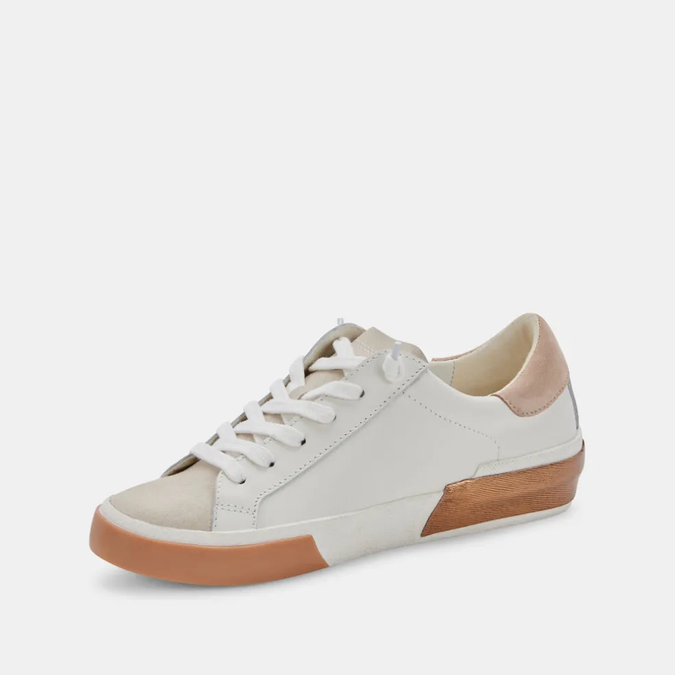 Zina Wide Sneakers White Tan Leather