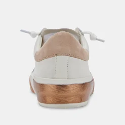 Zina Wide Sneakers White Tan Leather