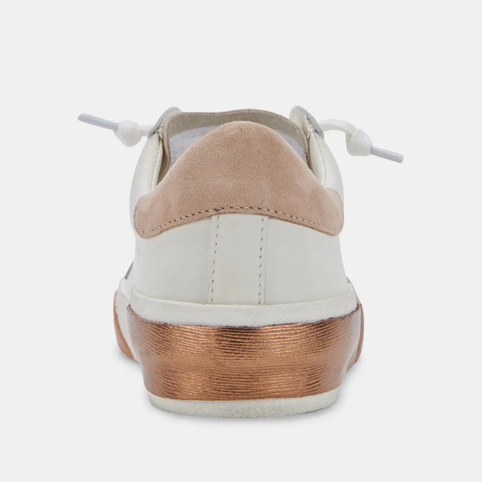 Zina Wide Sneakers White Tan Leather